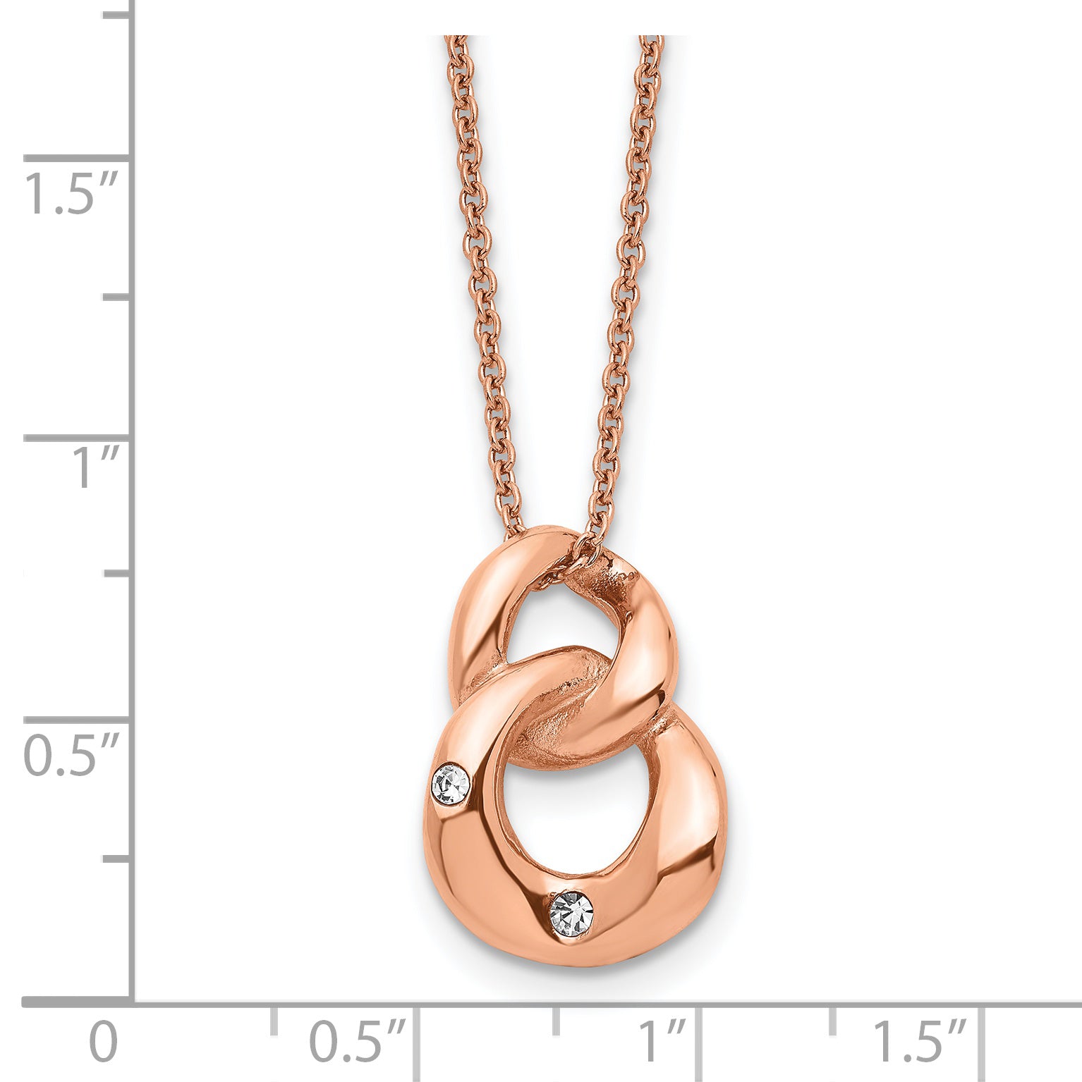 Two-Loop Crystal Necklace in Rose-Plated Stainless Steel, 18"