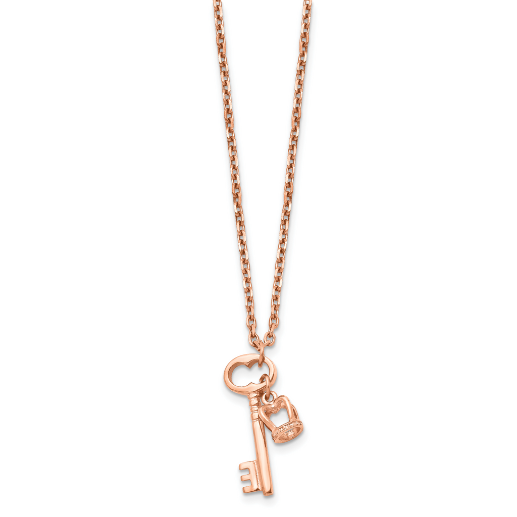 Rose-Tone Key & Crown Necklace in Stainless Steel