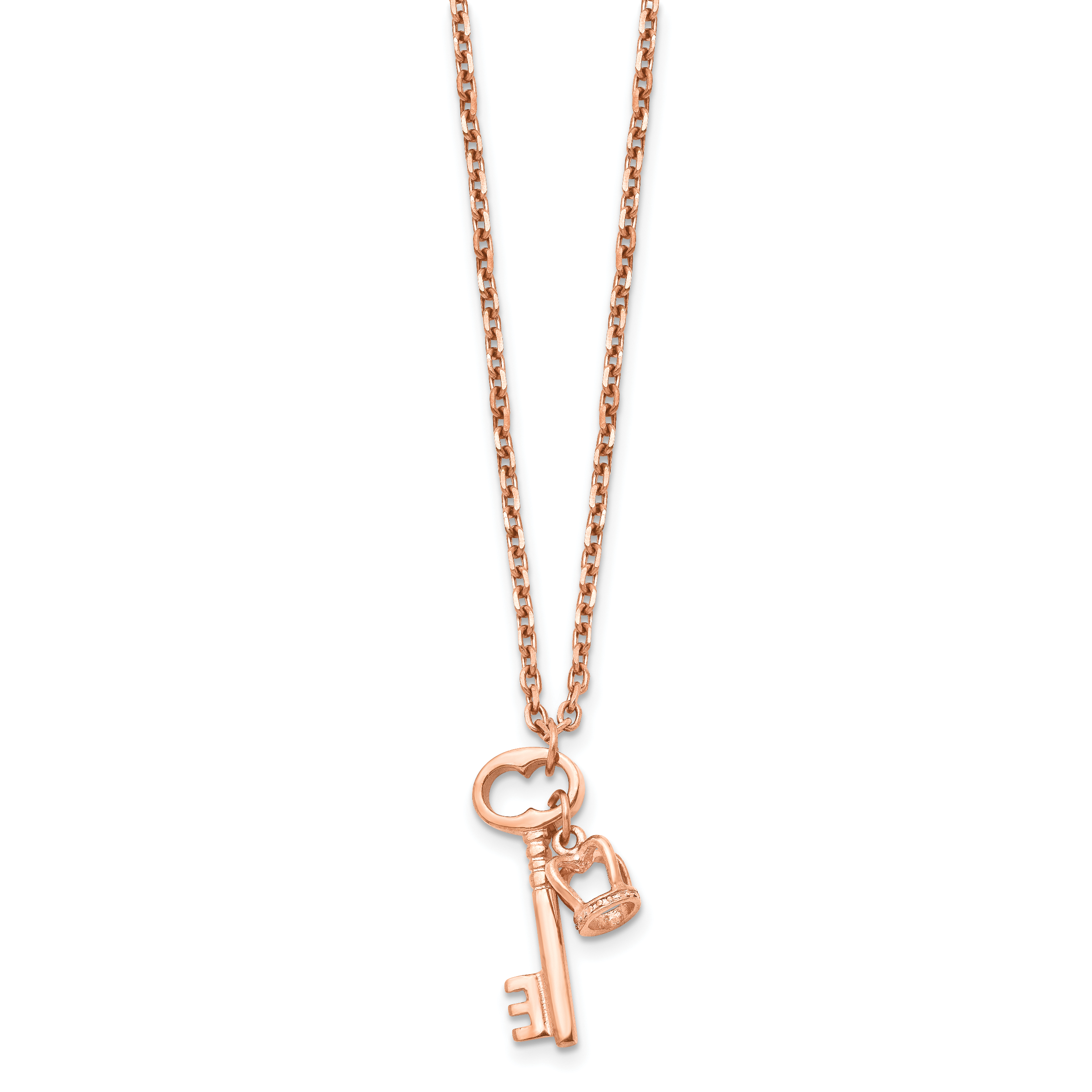 Rose-Tone Key & Crown Necklace in Stainless Steel