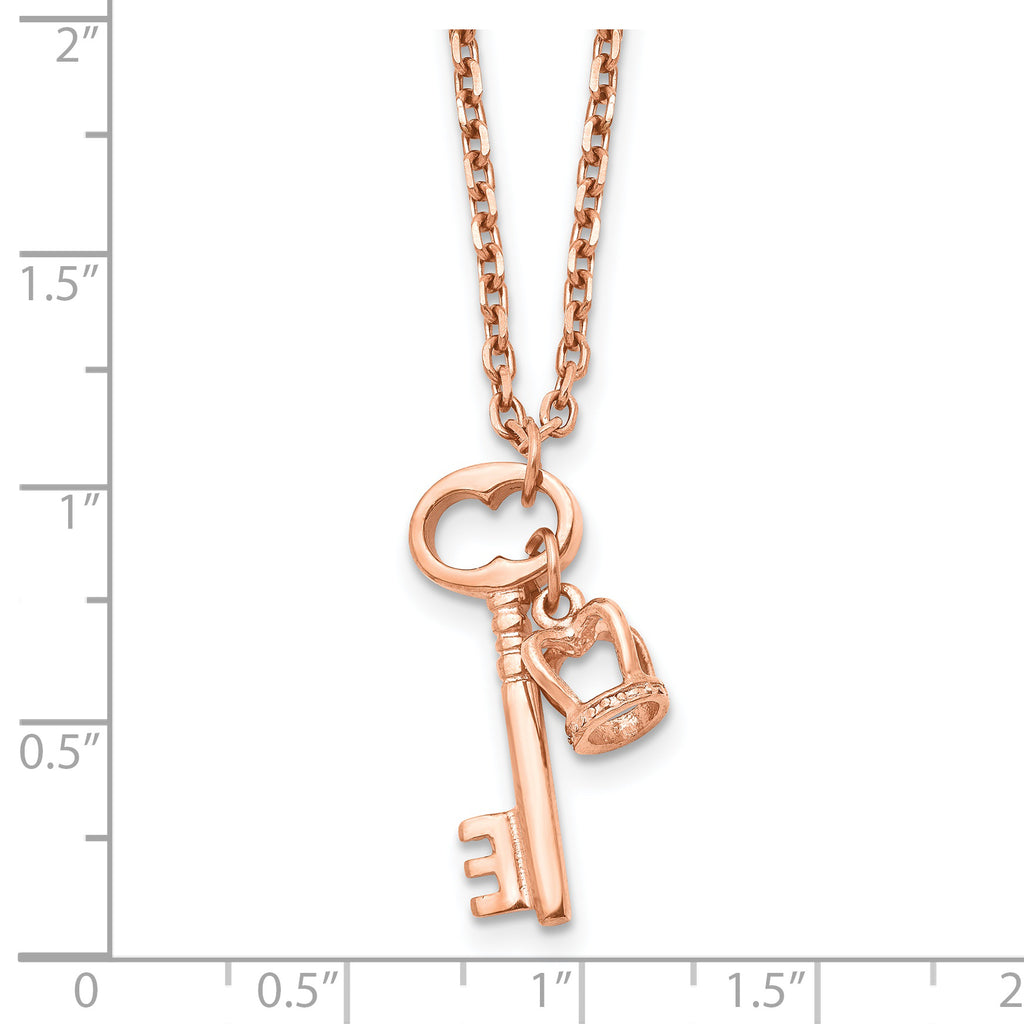 Rose-Tone Key & Crown Necklace in Stainless Steel