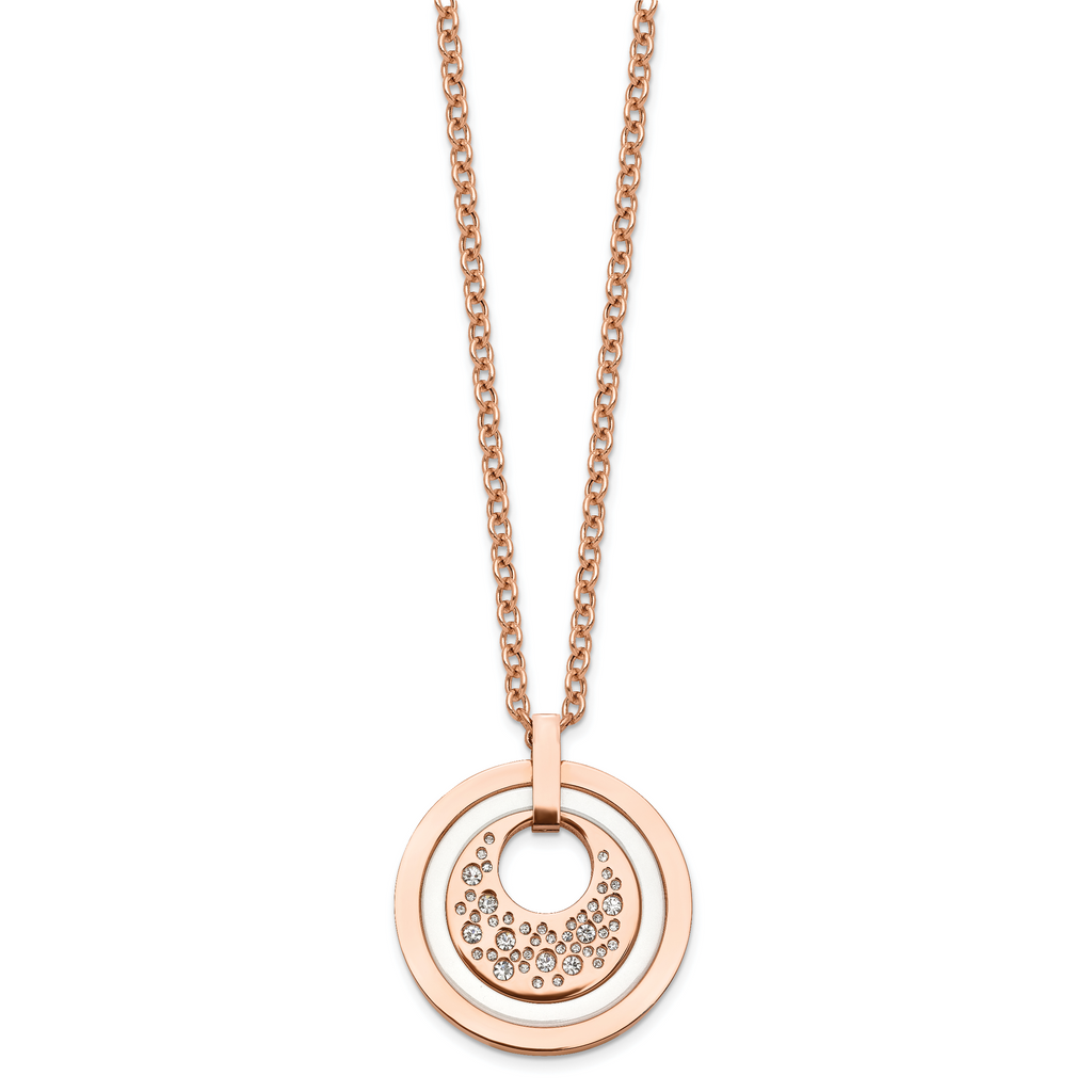 Rose-Tone Crystal & Ceramic Necklace in Stainless Steel