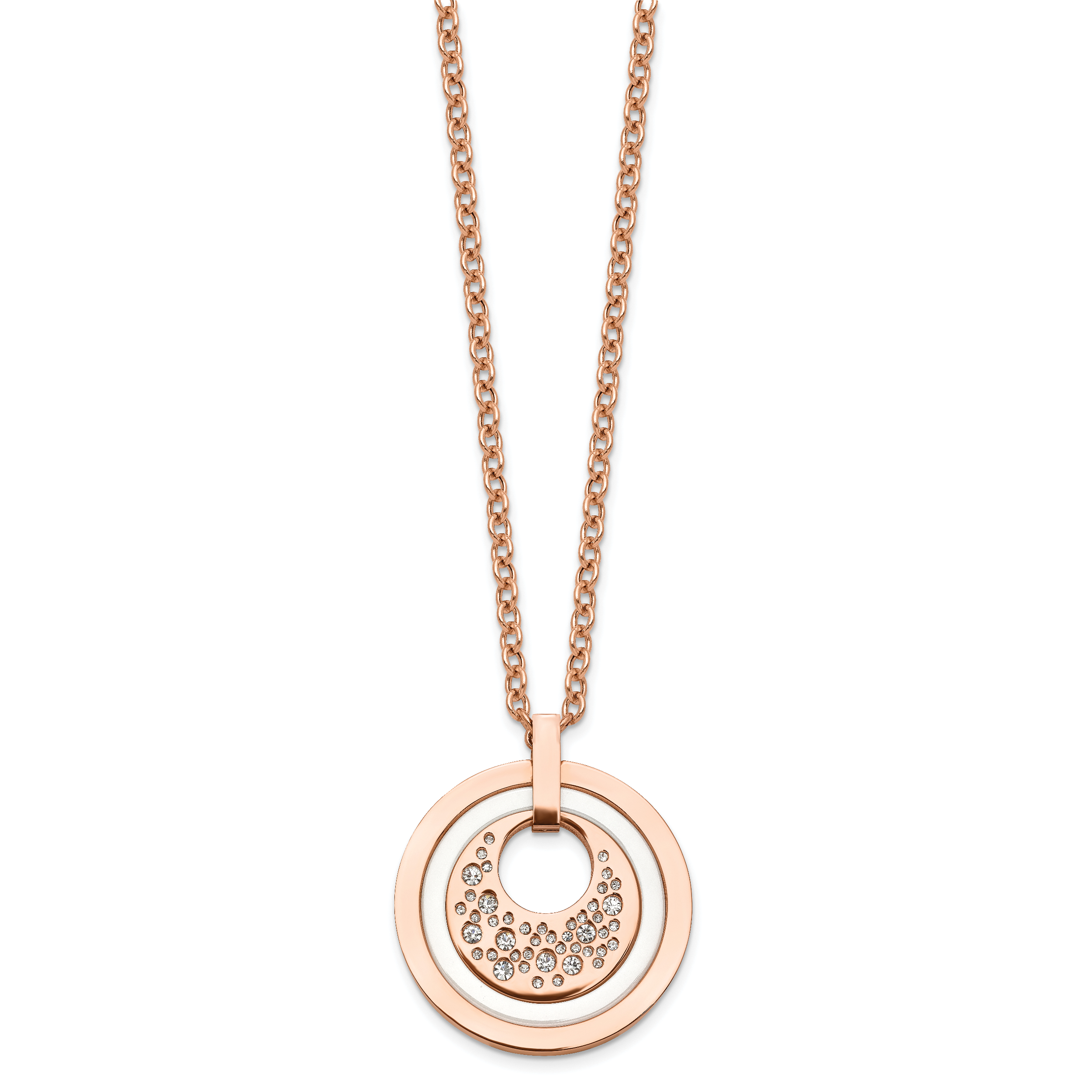 Rose-Tone Crystal & Ceramic Necklace in Stainless Steel