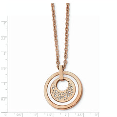 Stainless Steel Polished Rose IP Crystal & Ceramic w/2in ext Necklace