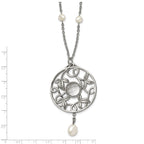 Stainless Steel Polished FWC Pearl & CZ & Glass 30in w/2in ext Necklace