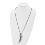 Horn Pendant Necklace in Stainless Steel with Black Glass & Crystal