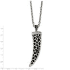 Horn Pendant Necklace in Stainless Steel with Black Glass & Crystal