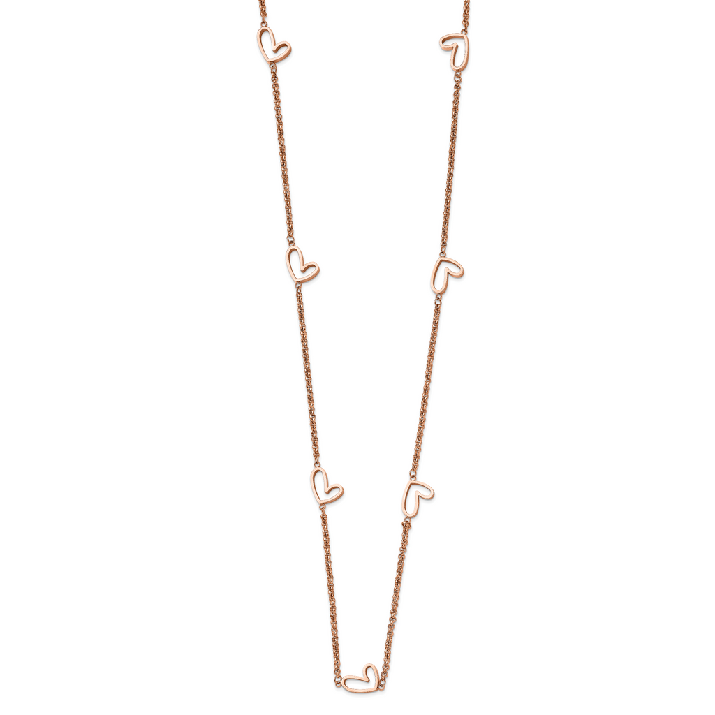 Rose-Tone Hearts Necklace in Stainless Steel, 38in