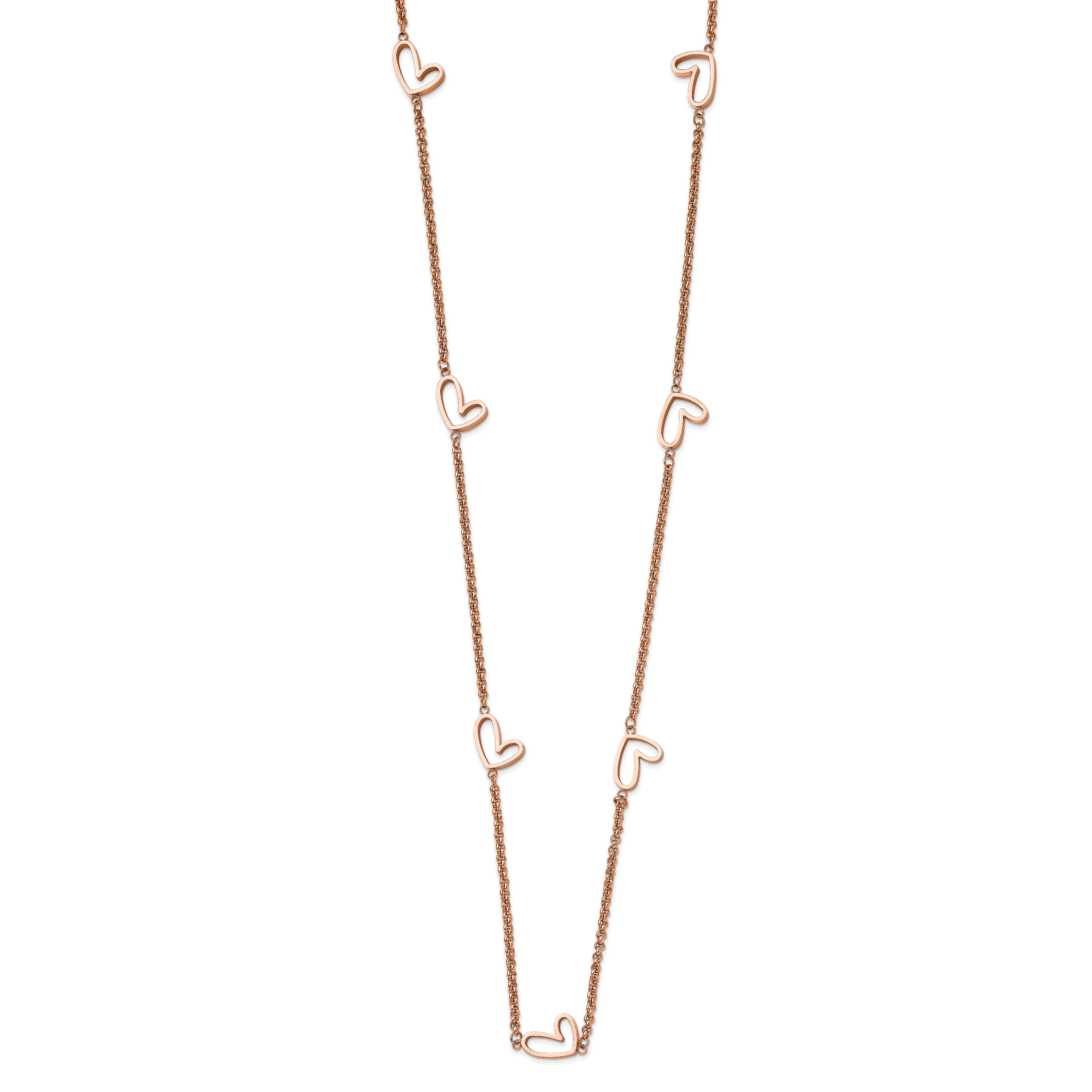 Rose-Tone Hearts Necklace in Stainless Steel, 38in