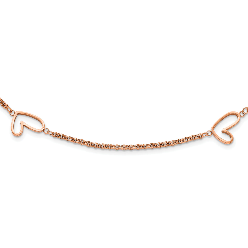 Rose-Tone Hearts Necklace in Stainless Steel, 38in