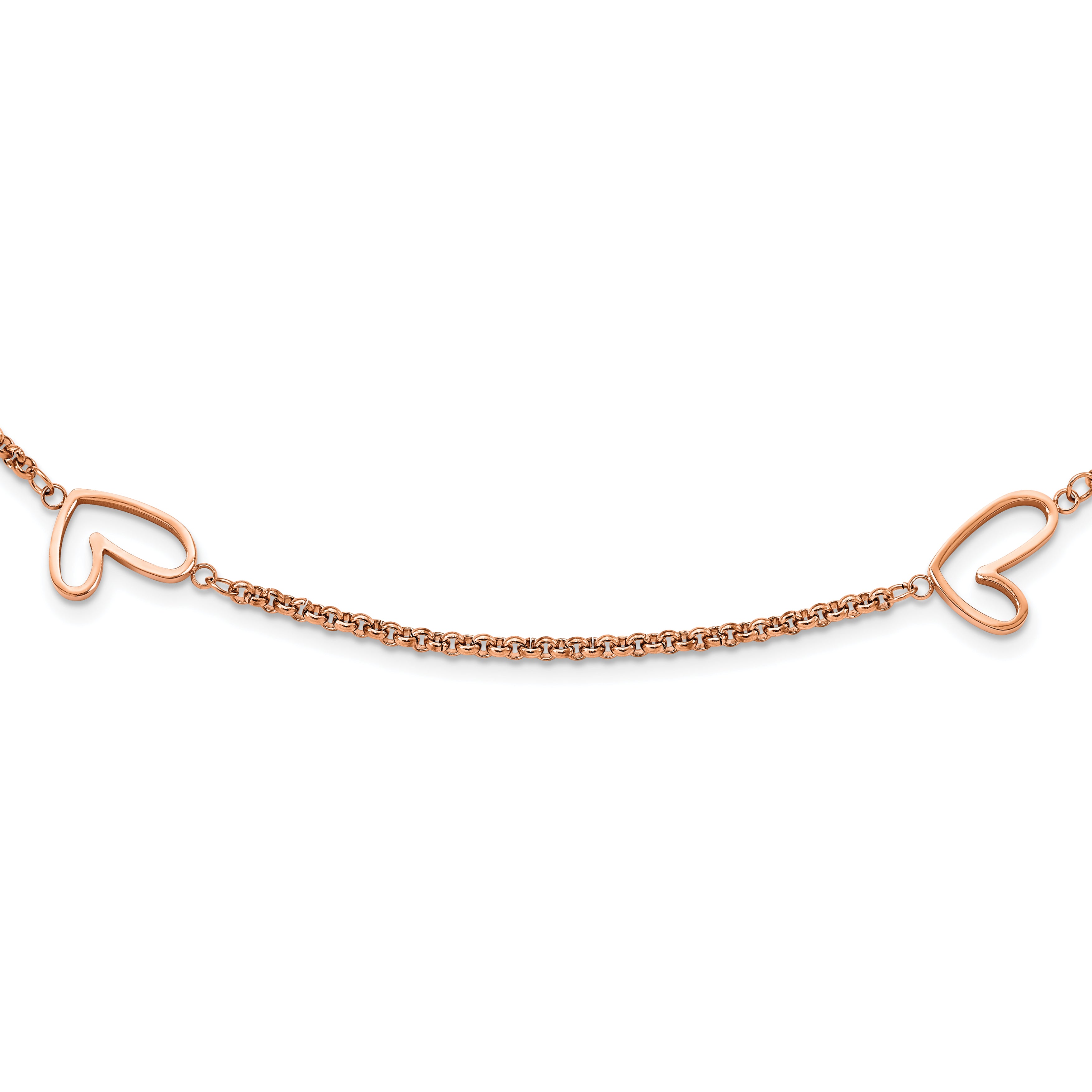 Rose-Tone Hearts Necklace in Stainless Steel, 38in