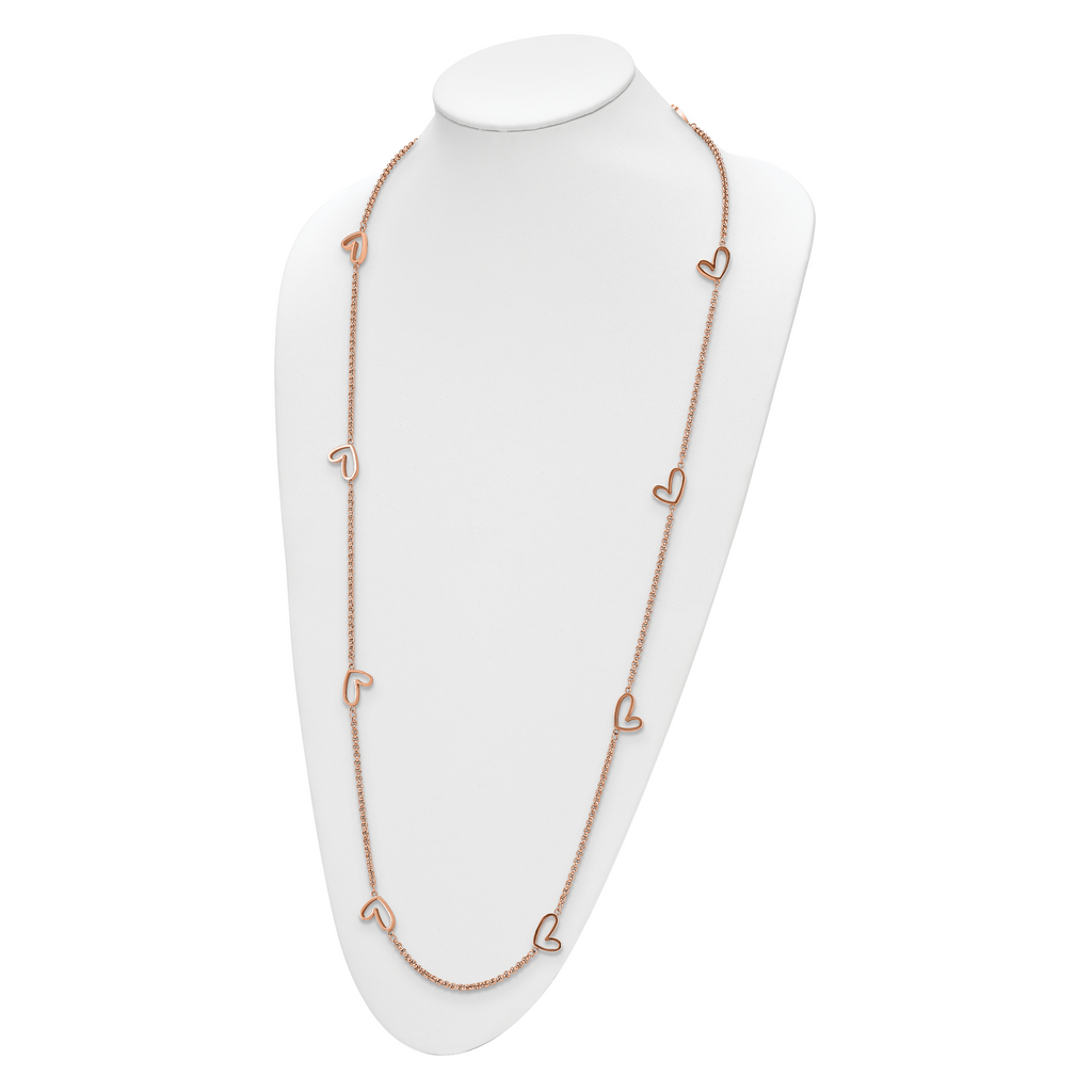 Rose-Tone Hearts Necklace in Stainless Steel, 38in