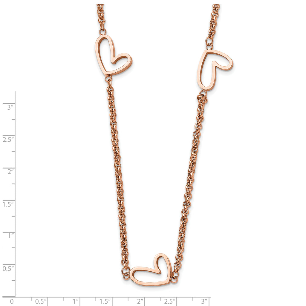 Rose-Tone Hearts Necklace in Stainless Steel, 38in