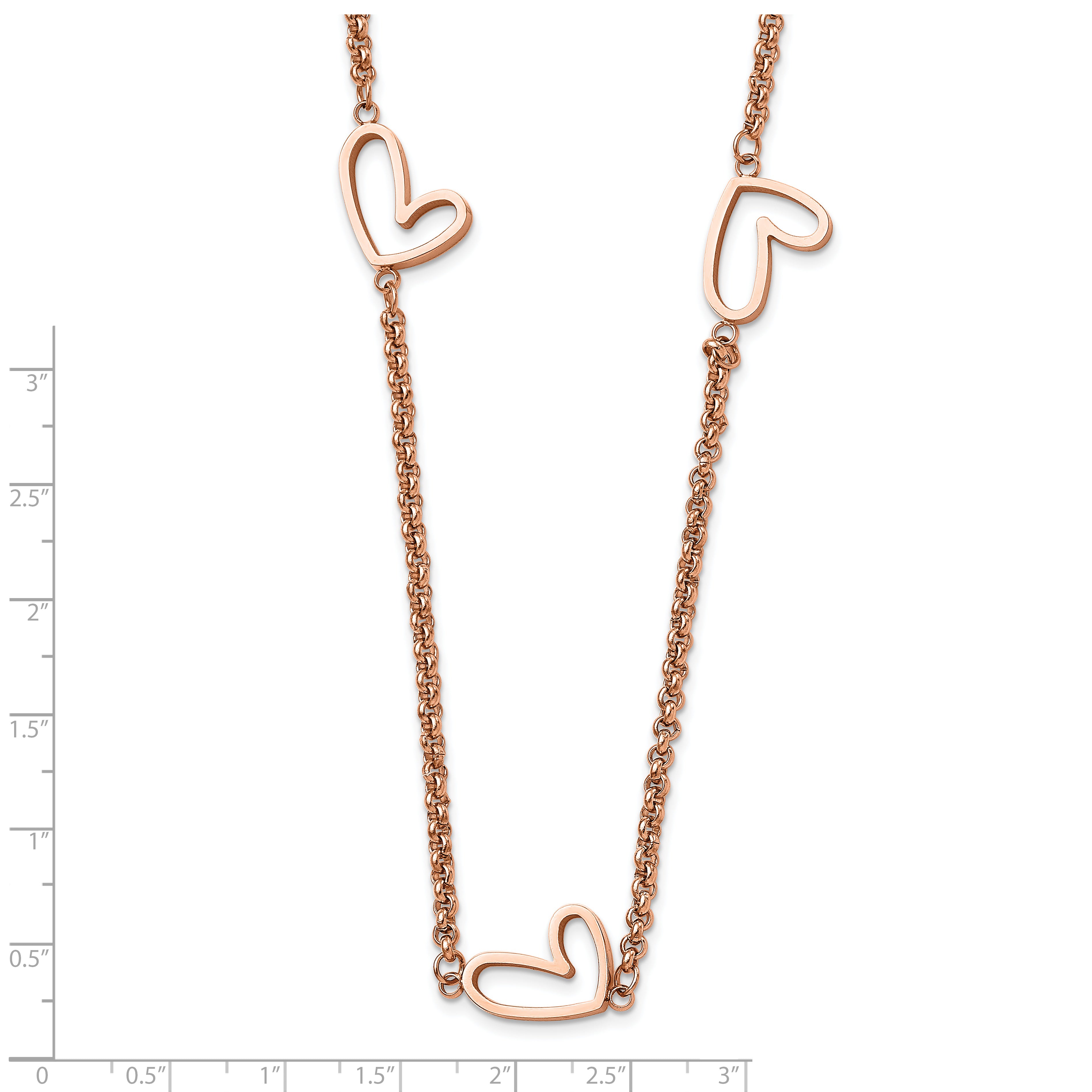 Rose-Tone Hearts Necklace in Stainless Steel, 38in