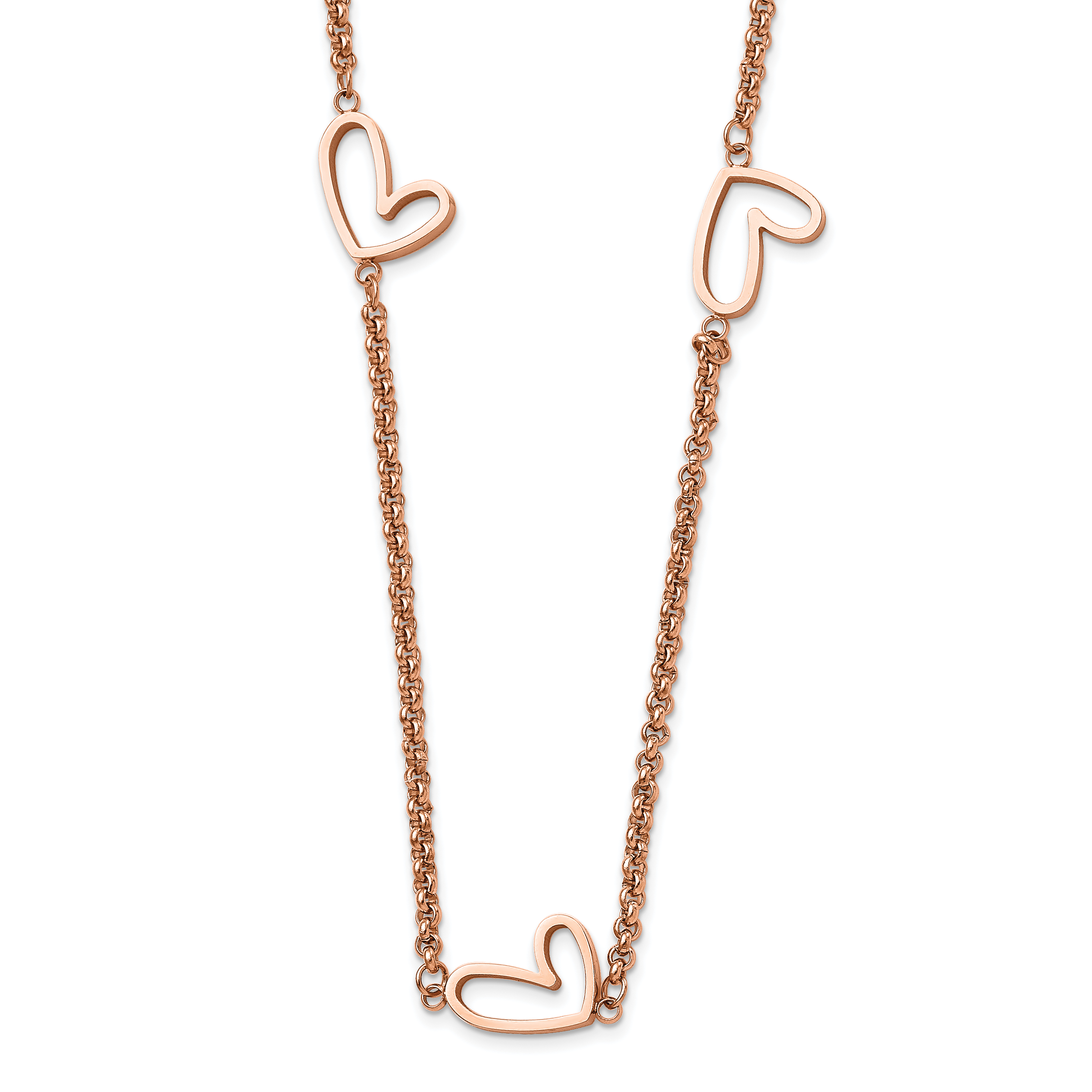Stainless Steel Polished Rose IP-Plated Hearts 38in Necklace Main image
