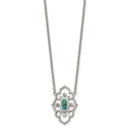 Stainless Steel Polished CZ and Imitation Turquoise w/2in ext Necklace
