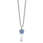 Stainless Steel Polished Blue Crystal Flower Key18 inch Necklace