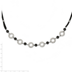 Stainless Steel Polished w/Black Agate w/1.5in ext Leather Cord Necklace