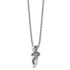 Chisel Stainless Steel Polished Black and White Crystal Fancy Twisted Pendant on an 18 inch Cable Chain Necklace