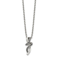Chisel Stainless Steel Polished Black and White Crystal Fancy Twisted Pendant on an 18 inch Cable Chain Necklace