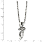Chisel Stainless Steel Polished Black and White Crystal Fancy Twisted Pendant on an 18 inch Cable Chain Necklace
