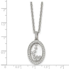Stainless Steel Polished w/Moving CZ Floating in Glass Oval 18in Necklace