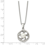 Chisel Stainless Steel Polished with Freshwater Cultured Pearl Flower Pendant on an 18 inch Box Chain Necklace