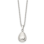 Stainless Steel Polished Hammered Hollow Teardrop Puff 18in Necklace