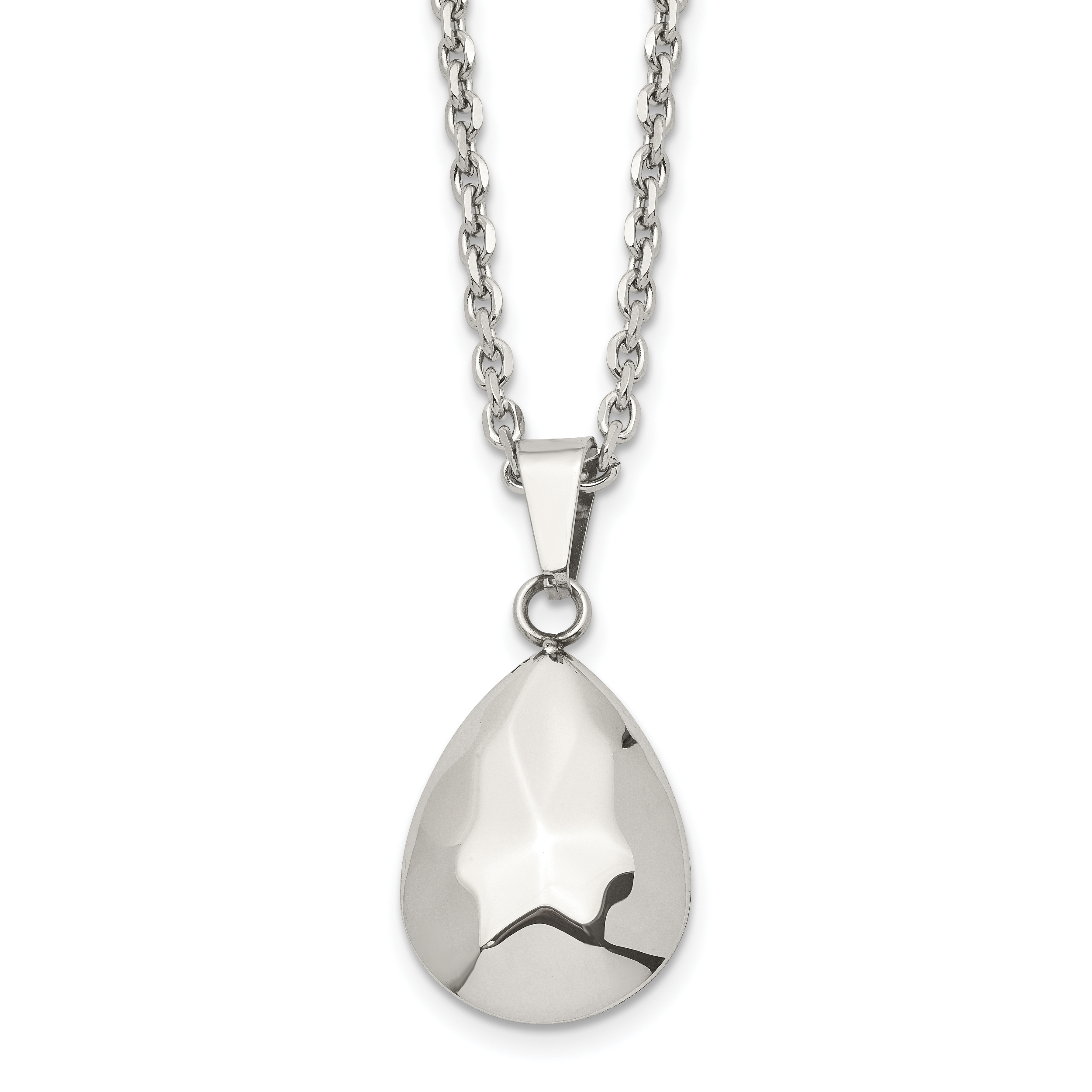 Stainless Steel Polished Hammered Hollow Teardrop Puff 18in Necklace Main image