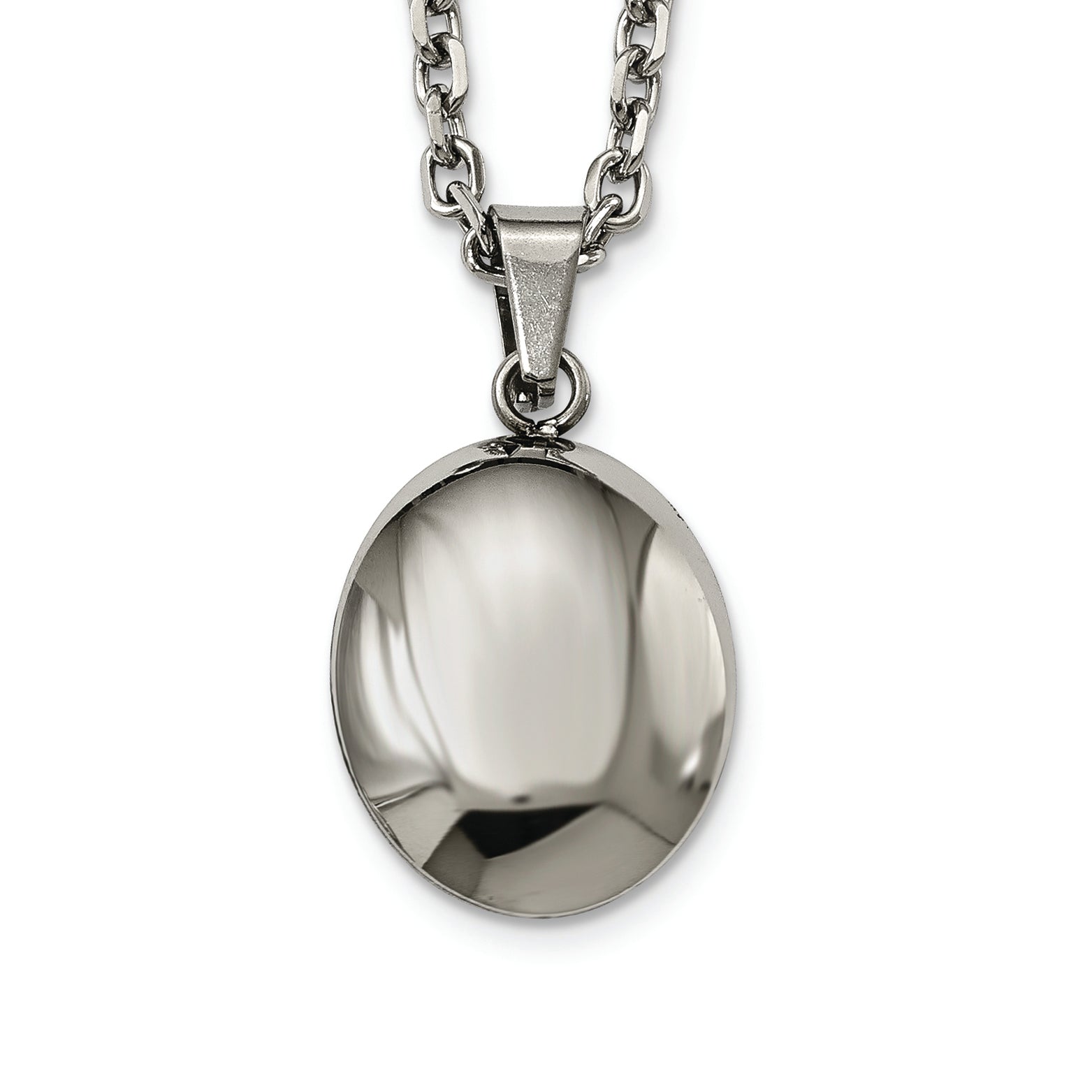 Stainless Steel Polished Hollow Puff Oval 18in Necklace Secondary image