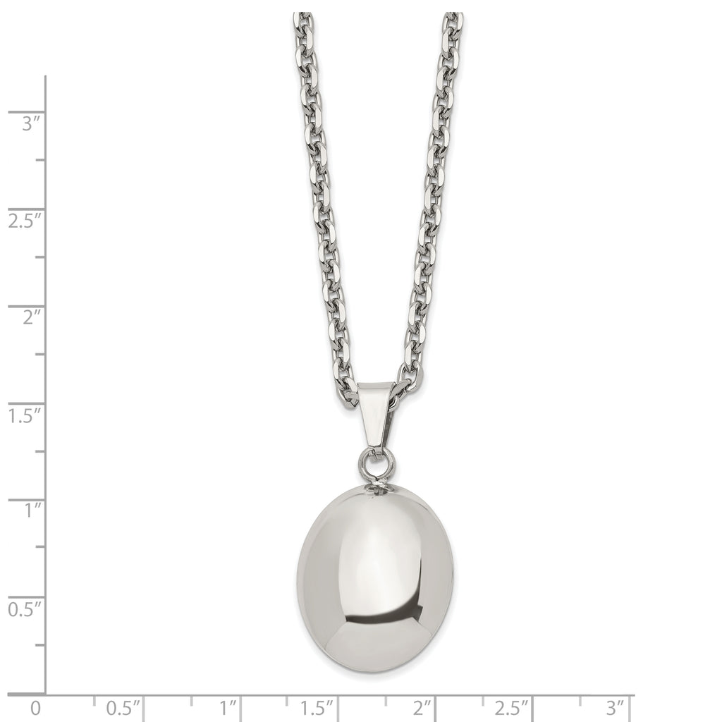 Stainless Steel Polished Hollow Puff Oval 18in Necklace