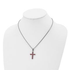 Chisel Stainless Steel Polished with Red Square CZ Cross Pendant on an 18 inch Box Chain Necklace