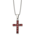 Chisel Stainless Steel Polished with Red Square CZ Cross Pendant on an 18 inch Box Chain Necklace