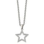 Stainless Steel Polished CZ Star 18in Necklace