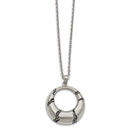 Stainless Steel Brushed Enameled w/Crystal Circle 20in Necklace