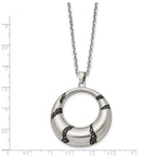 Stainless Steel Brushed Enameled w/Crystal Circle 20in Necklace