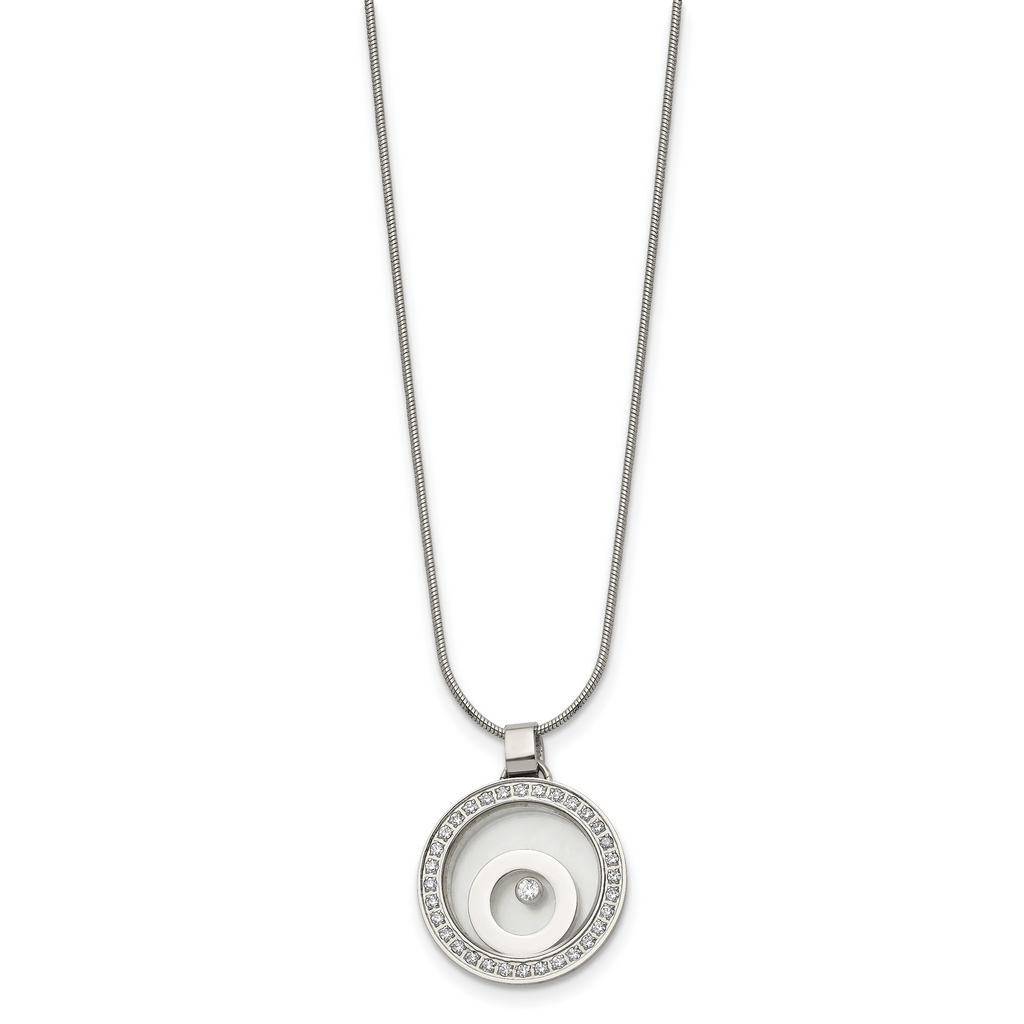 Floating CZ Glass Circle Necklace in Stainless Steel
