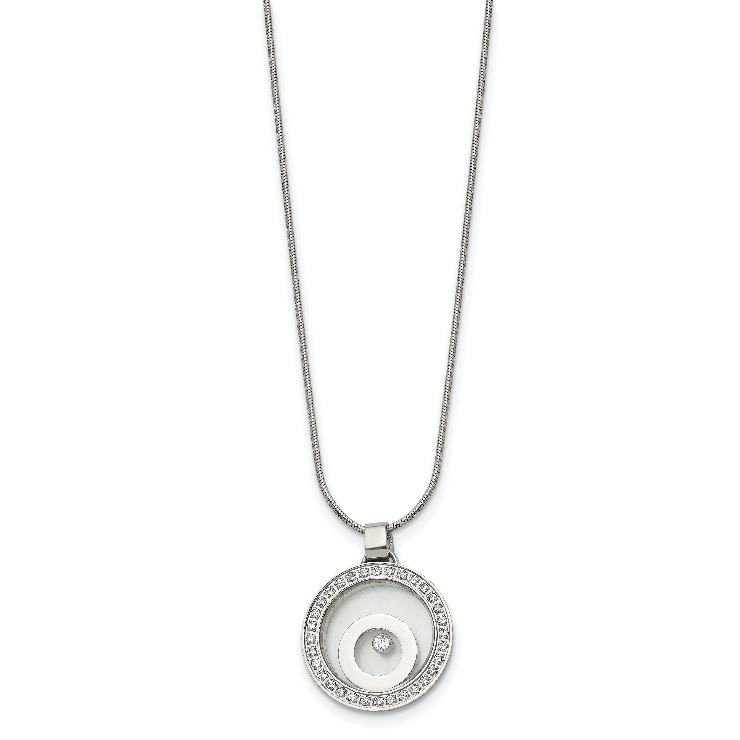 Floating CZ Glass Circle Necklace in Stainless Steel