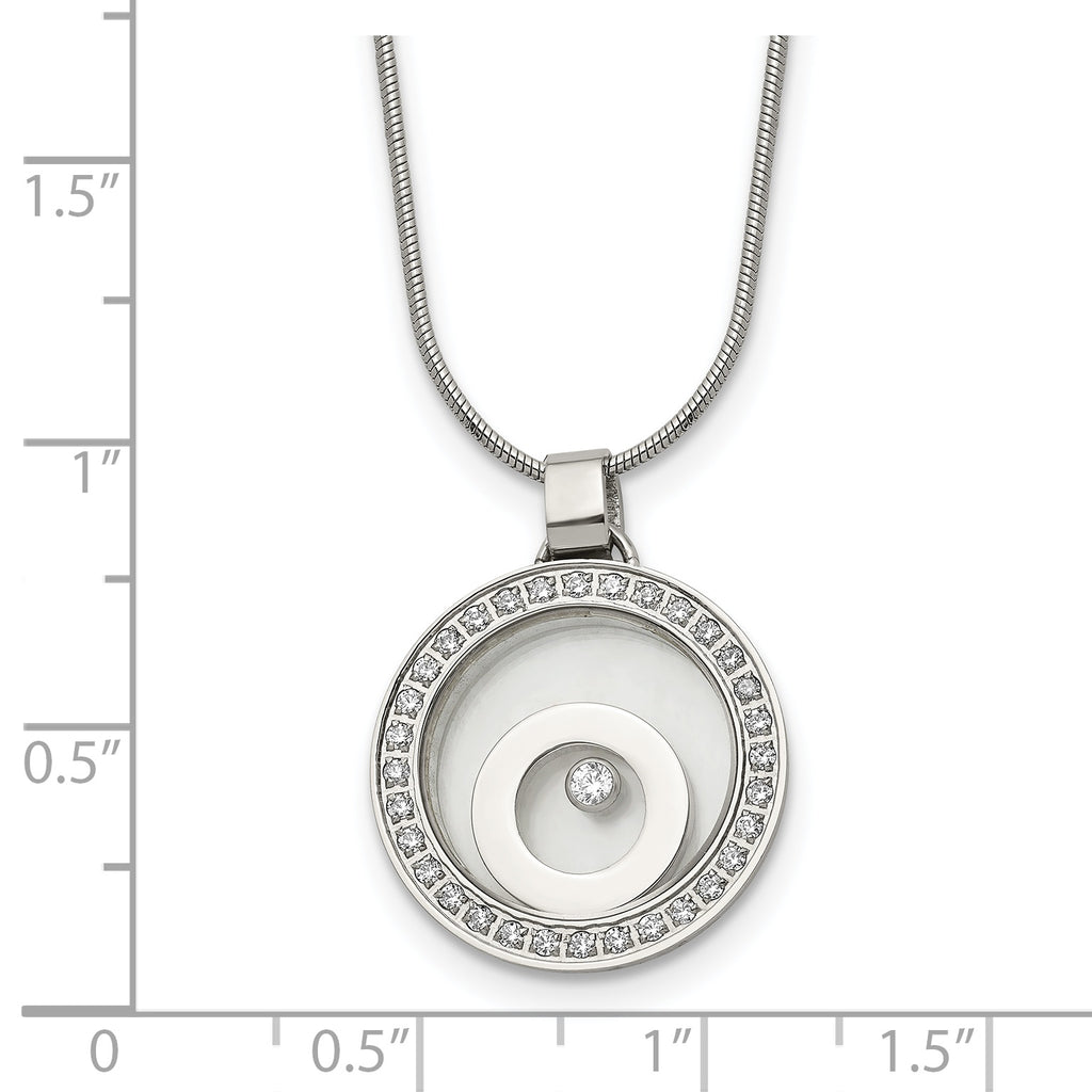 Floating CZ Glass Circle Necklace in Stainless Steel