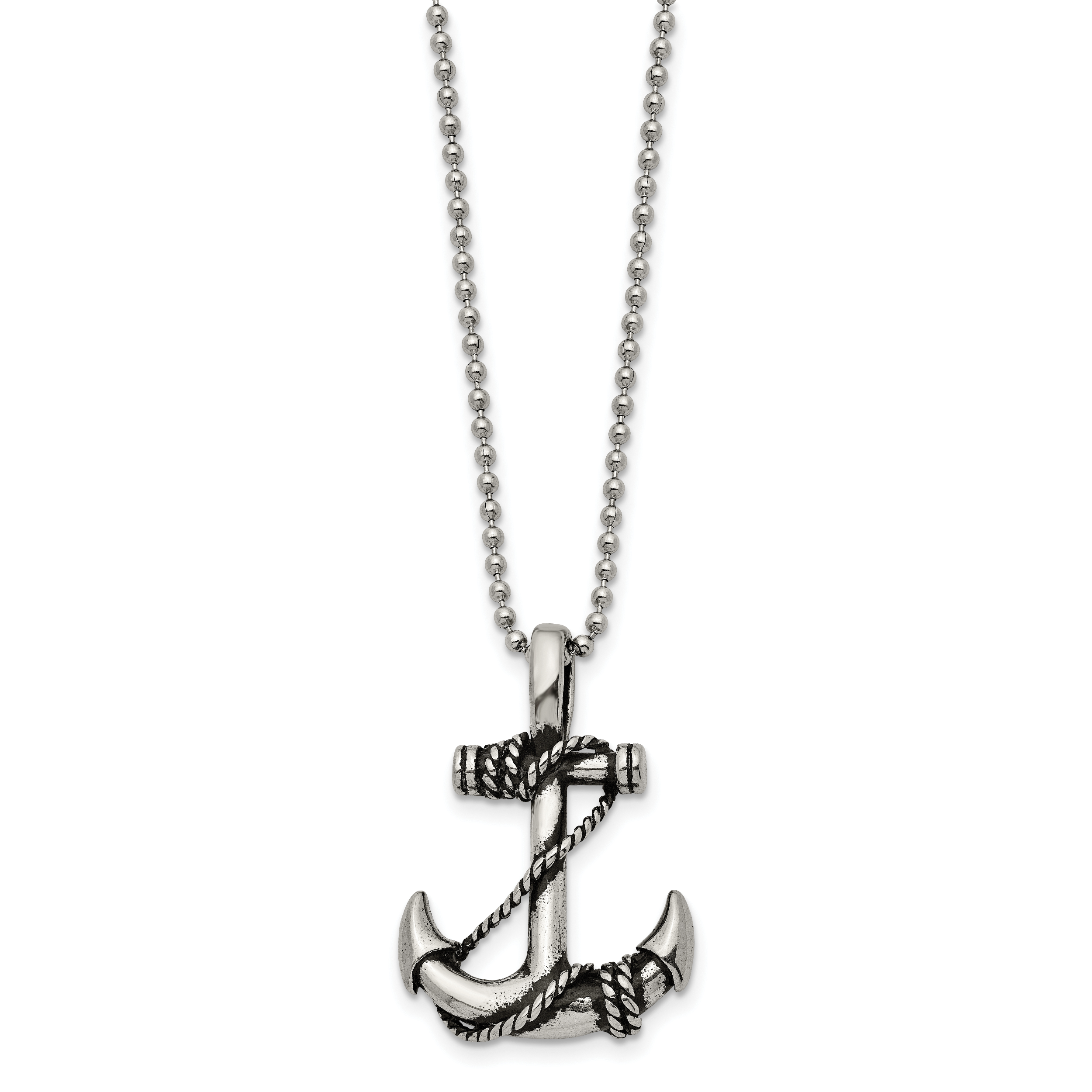 Chisel Stainless Steel Antiqued and Polished Anchorwiht Rope Pendant on a 22 inch Ball Chain Necklace Secondary image