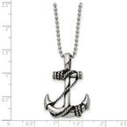 Chisel Stainless Steel Antiqued and Polished Anchorwiht Rope Pendant on a 22 inch Ball Chain Necklace