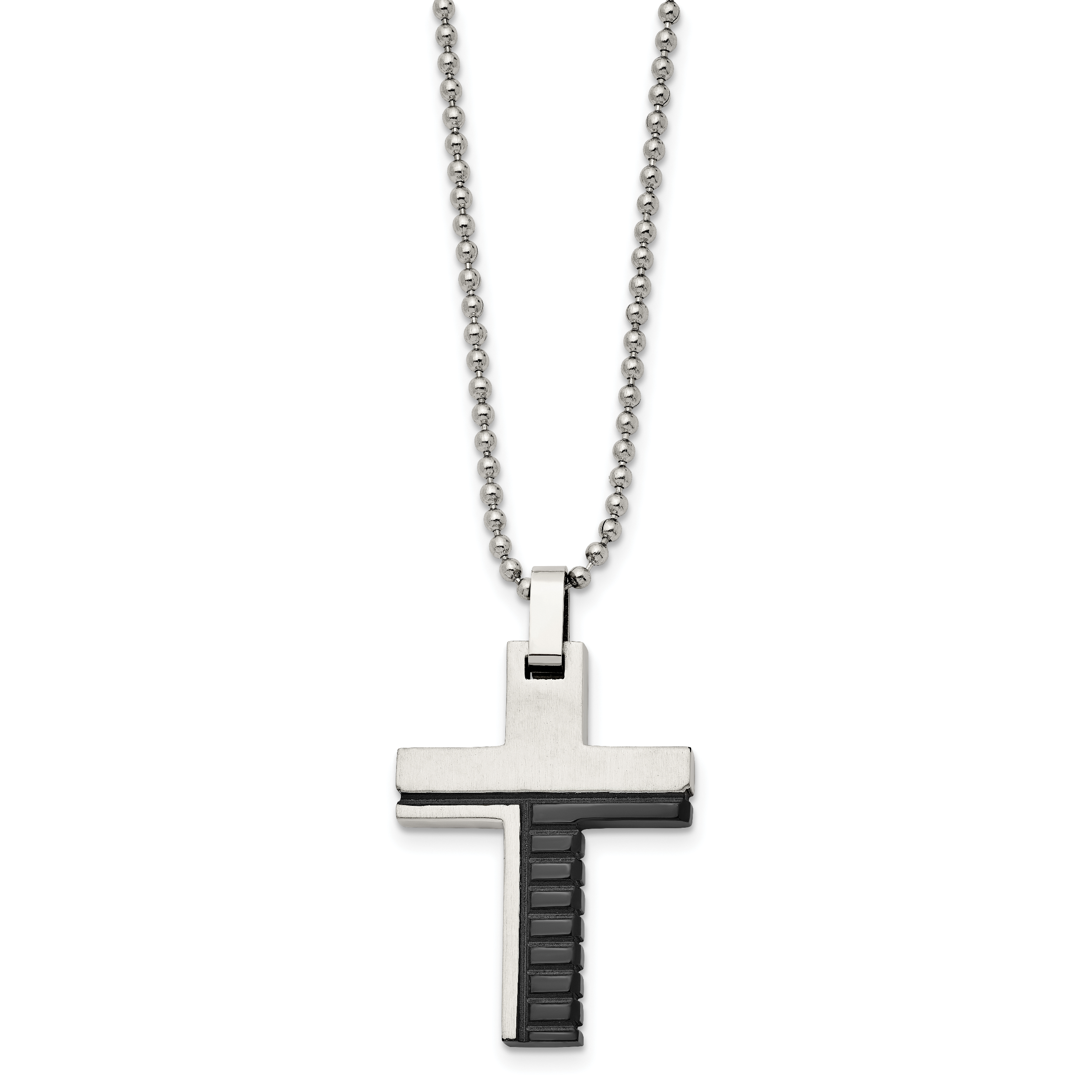 Stainless Steel Brushed and Polished Black IP-plated Cross 22in Necklace Secondary image