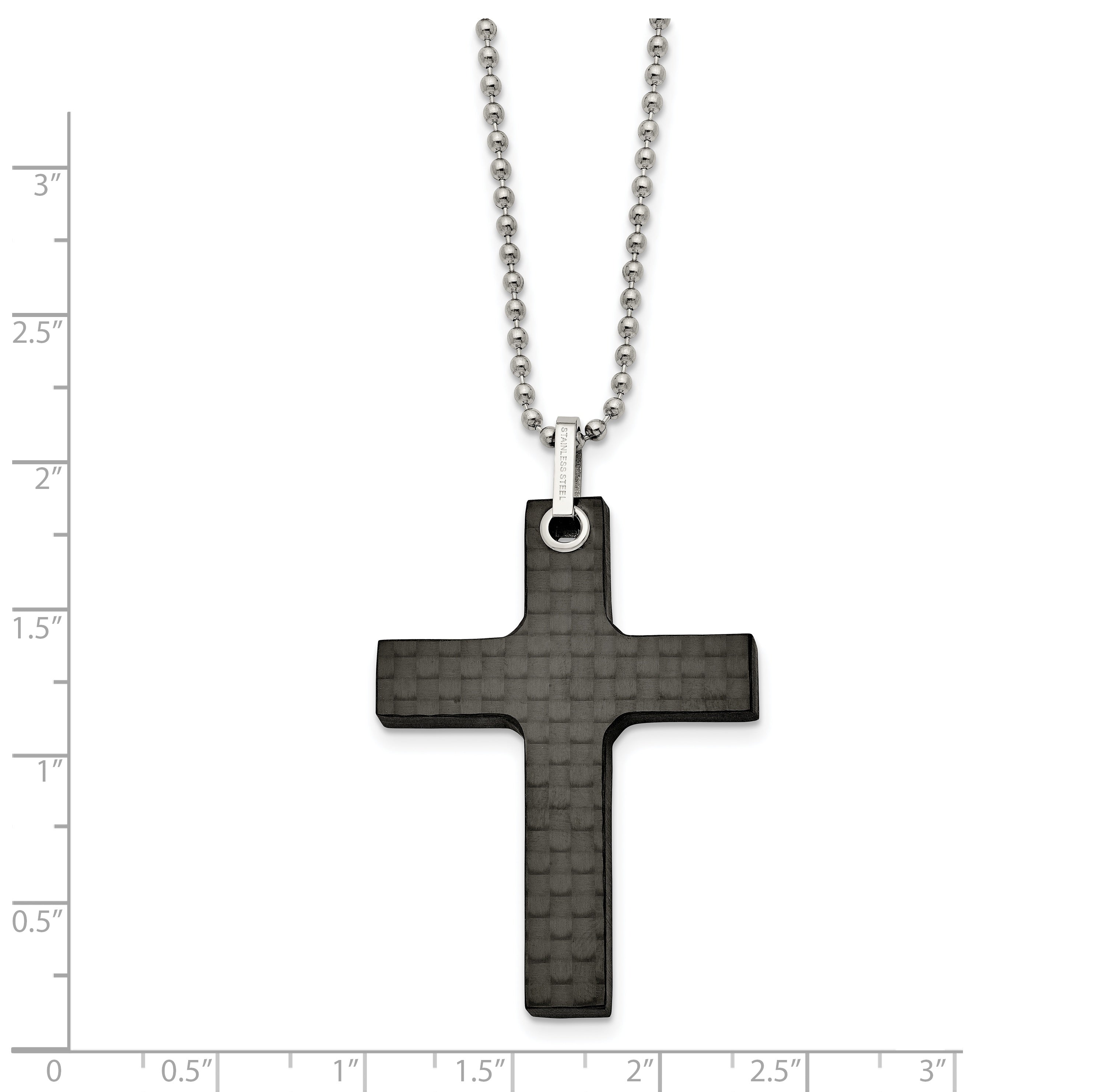 Carbon Fiber Cross Necklace in Stainless Steel