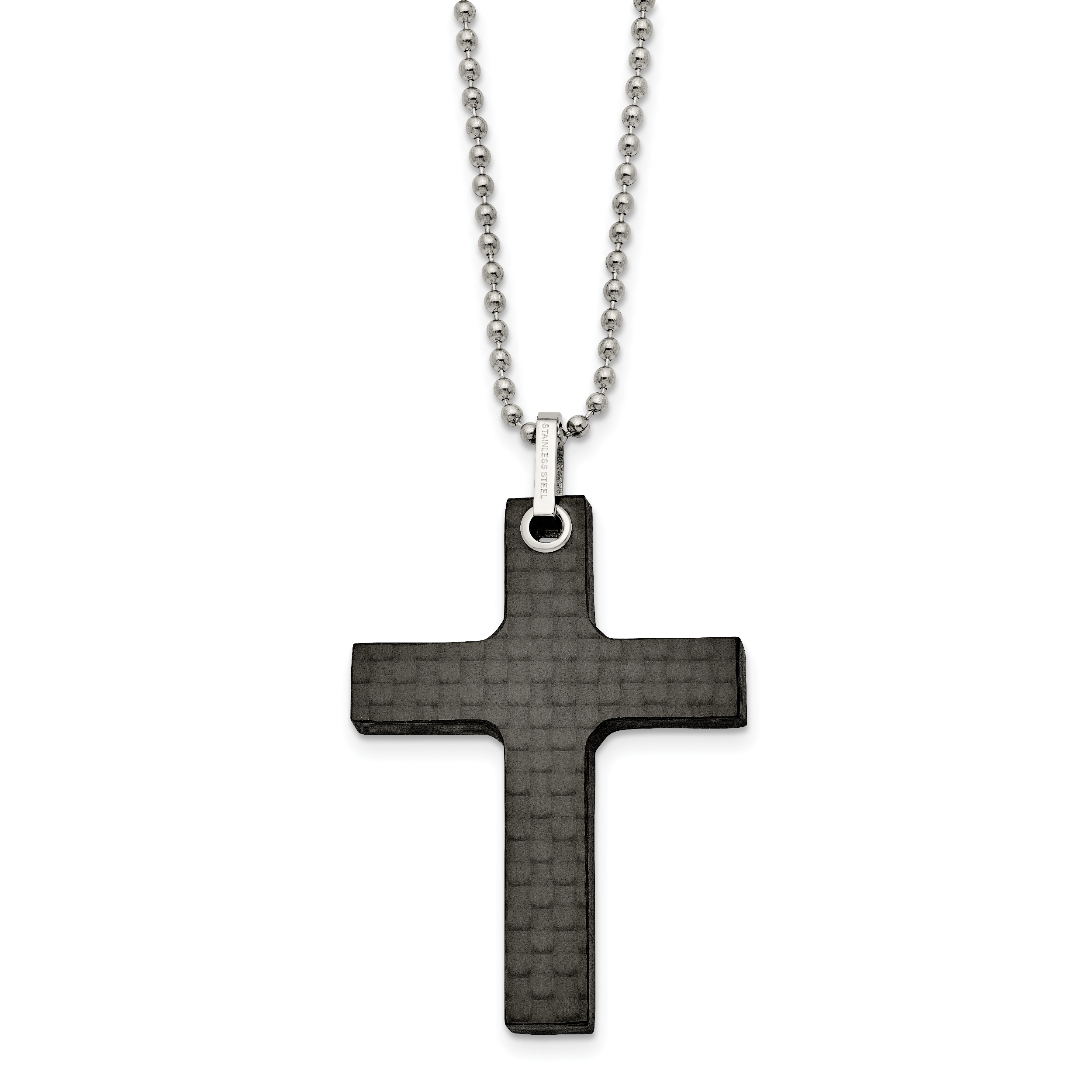 Stainless Steel Polished Solid Black Carbon Fiber Cross 22in Necklace Main image
