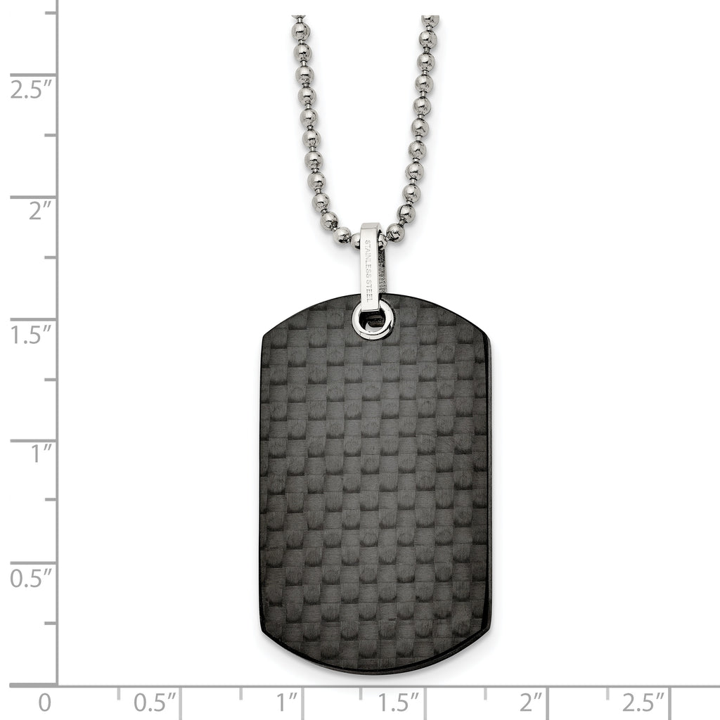 Carbon Fiber Dog Tag Necklace in Stainless Steel, 24in