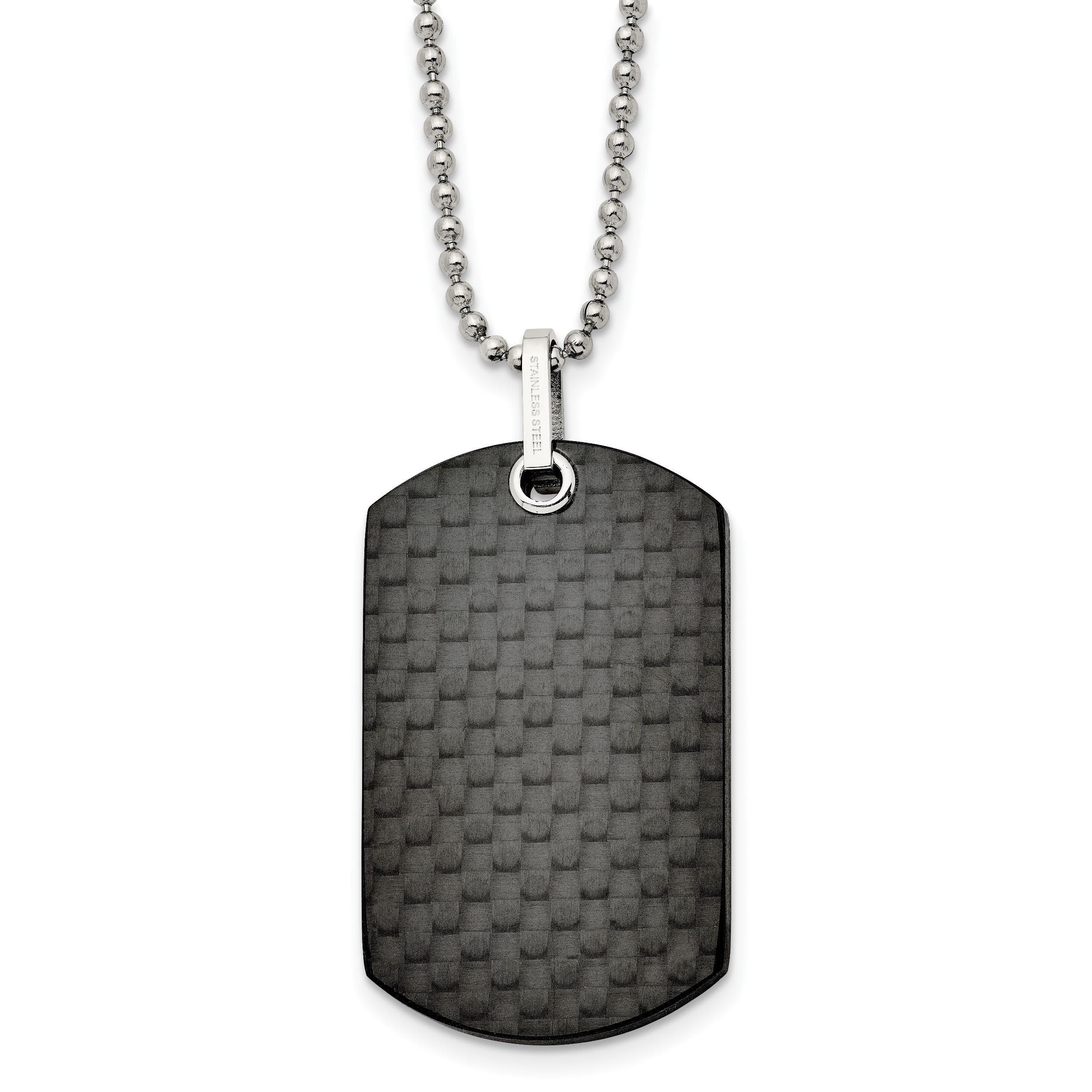 Stainless Steel 24in Polished Solid Black Carbon Fiber Dog Tag Necklace Main image