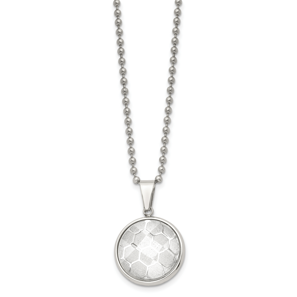 Chisel Stainless Steel Polished with Acrylic Soccer Ball Pendant on a 22 inch Ball Chain Necklace