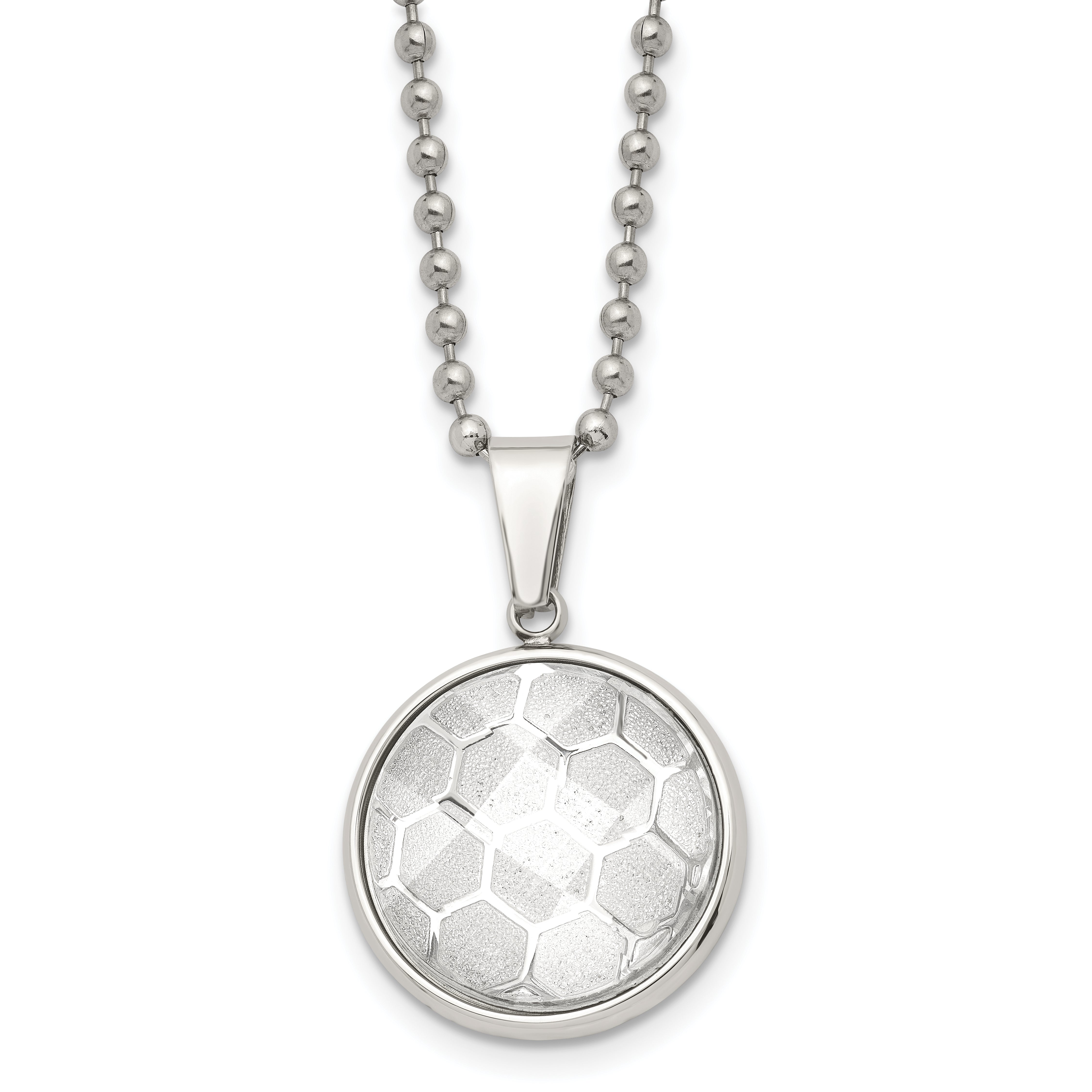 Chisel Stainless Steel Polished with Acrylic Soccer Ball Pendant on a 22 inch Ball Chain Necklace Main image