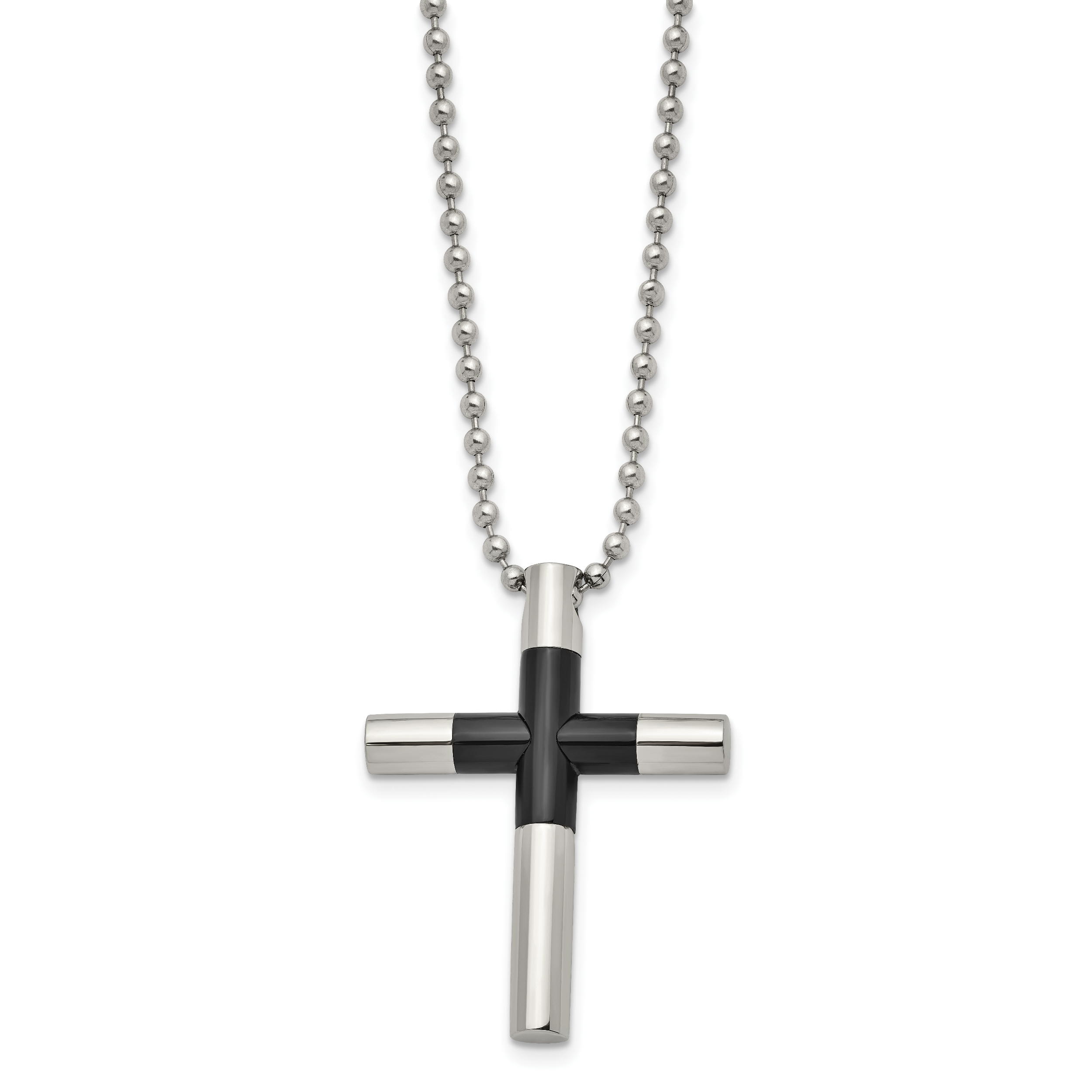 Stainless Steel Polished Black IP-plated Cross 22in Necklace Secondary image