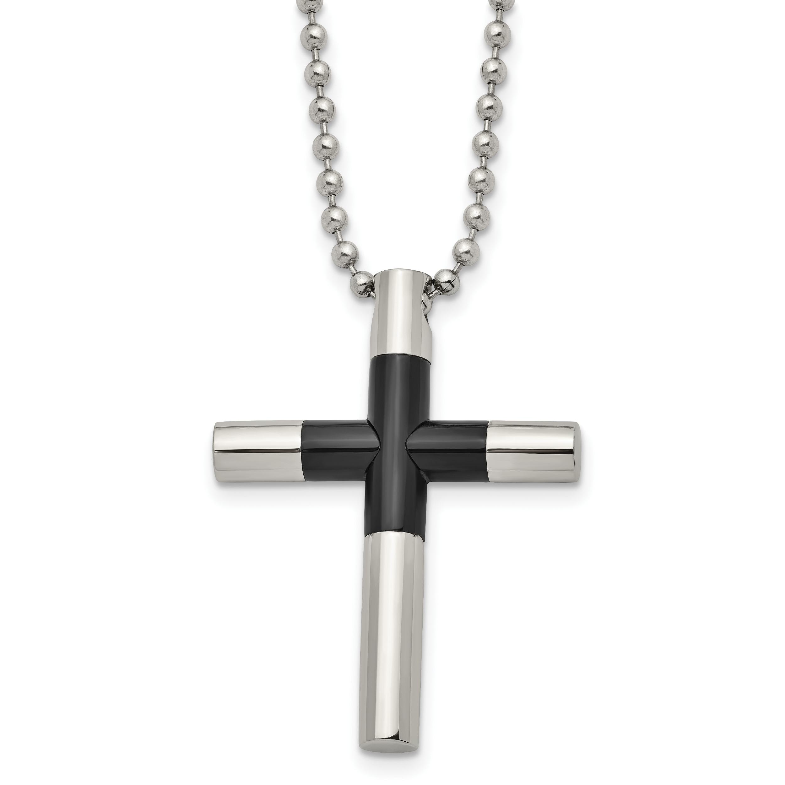 Stainless Steel Polished Black IP-plated Cross 22in Necklace Main image