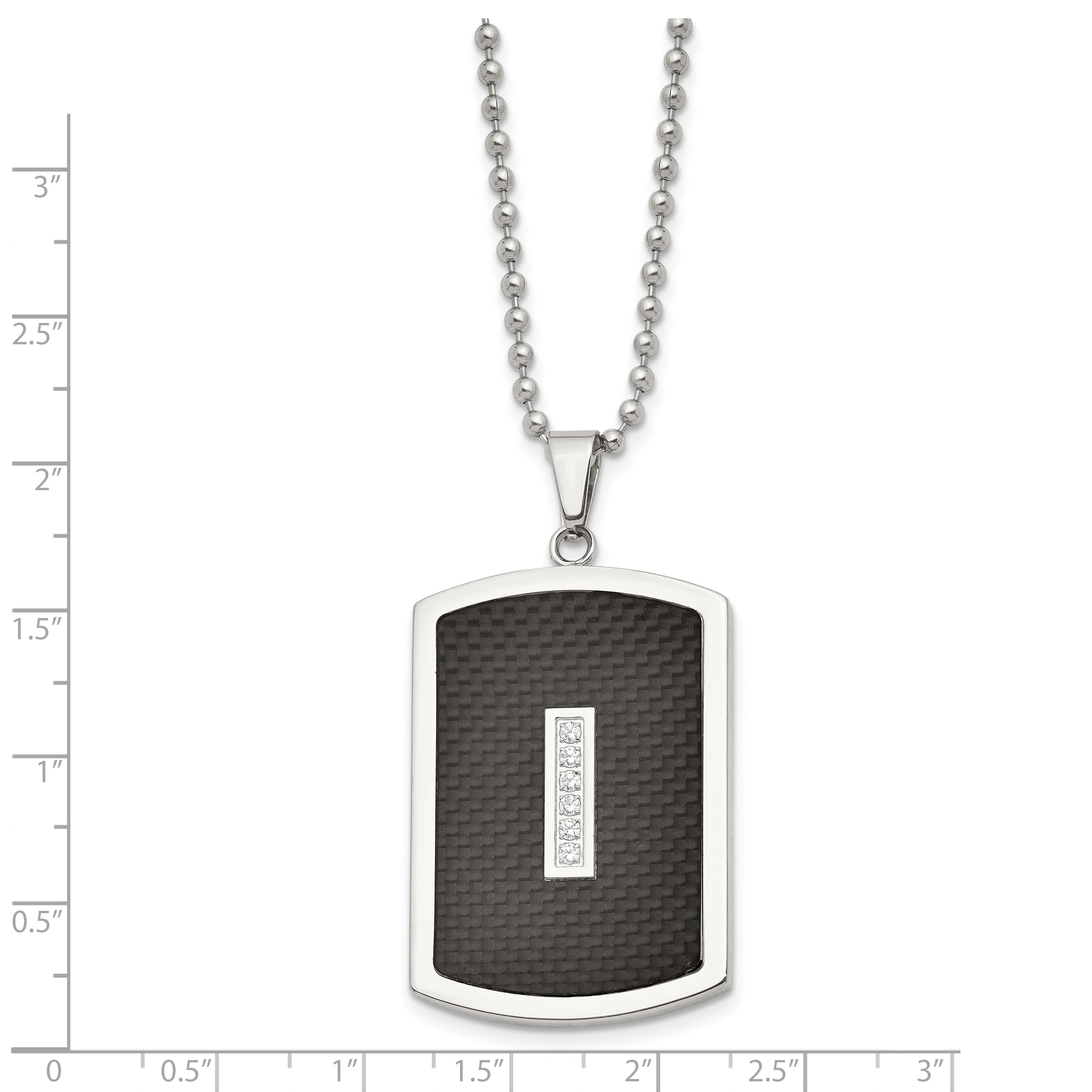 Stainless Steel 22in Polished w/CZ & Black Carbon Fiber Inlay Necklace Secondary image